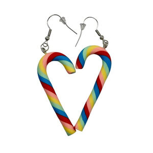 Rainbow Candy Cane Dangle Earrings, New